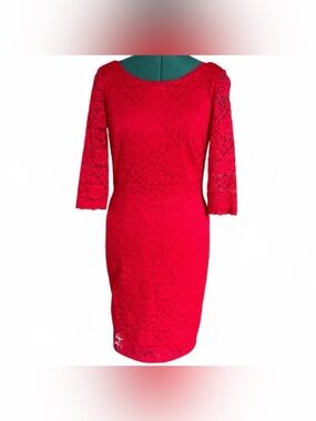 Laundry By Shelli Segal Fitted Red Lace Midi Dress